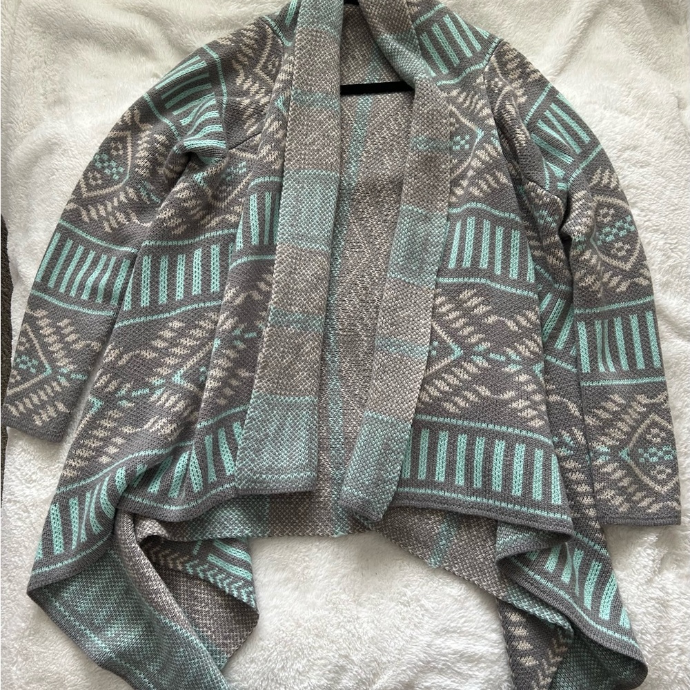 Gray and Blue Patterned Women's Sweater